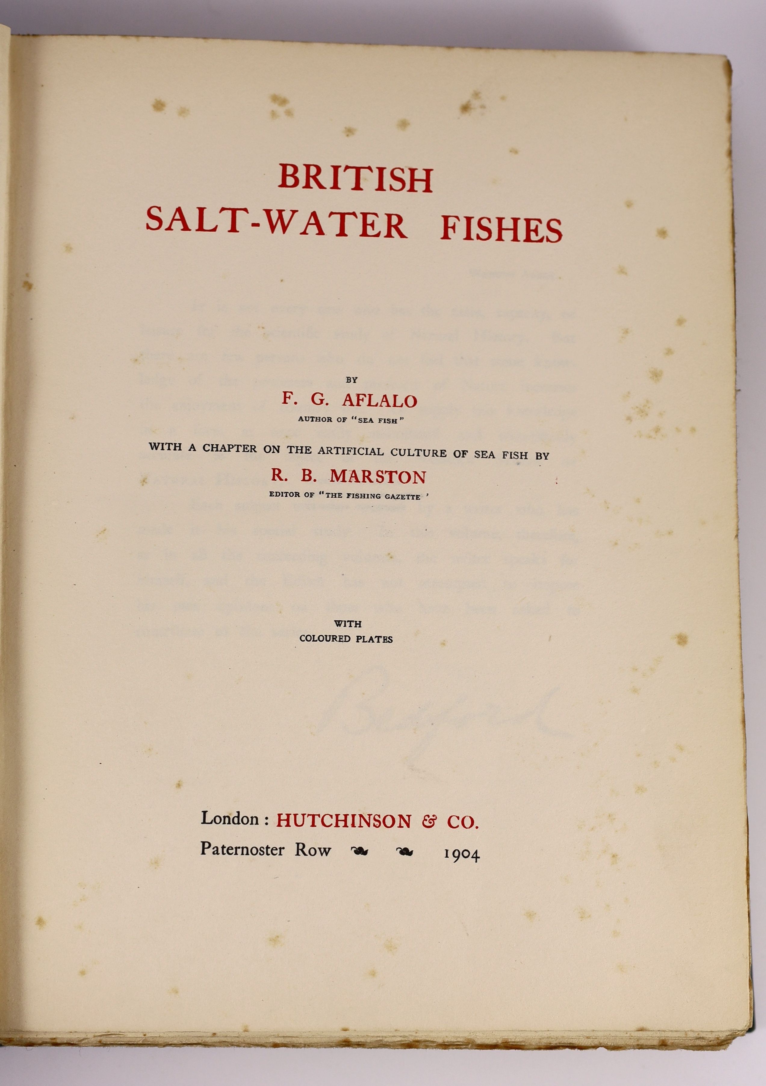 Maxwell, Herbert Eustace, Sir - British Fresh-Water Fish, 4to, original green cloth, with 12 coloured plates, foxed throughout, Hutchison & Co., London, 1904 and Aflalo, F.G. - British Salt-Water Fishes, 4to, original gr